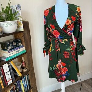 NWOT Anthropologie Eva Franco Green Floral Wrap Dress size XS